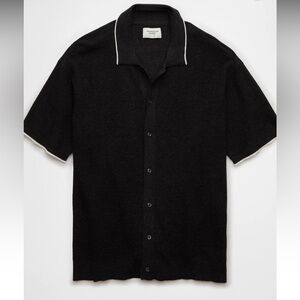 AE Weekend Waffle Button-Up Sweater Polo Shirt Gray